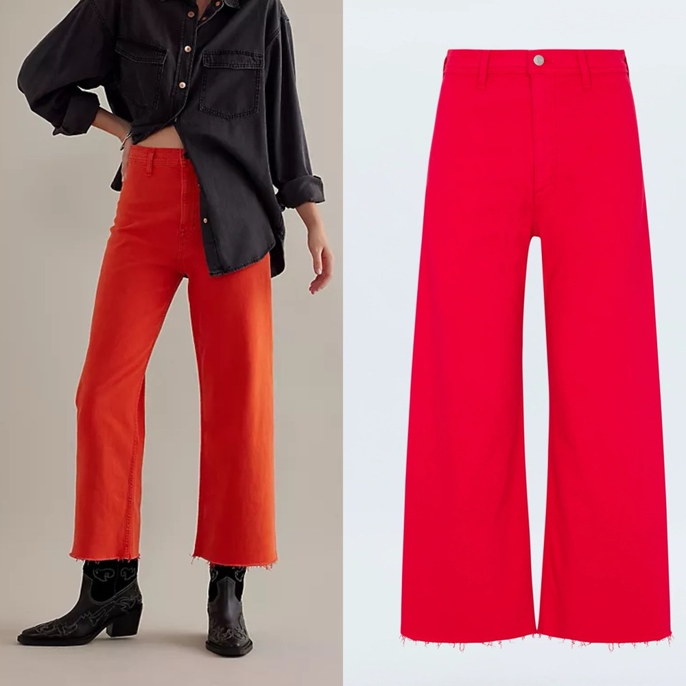 Anthropologie Pistola Penny Wide Leg Raw Hem Red Jeans